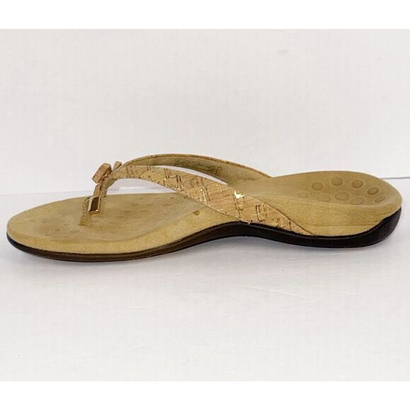 Vionic Bella Sandal Beige Neutral Flip Flop Bow Gold Cork Toe Post Comfort Sz 6 - Picture 13 of 16